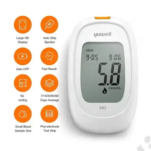 عرض جهاز السكر + 50 شريط  من يوويل yuwell